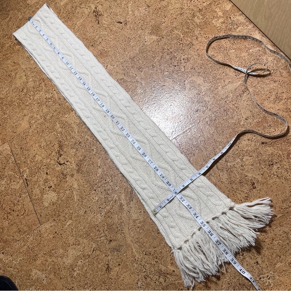 Wool & Angora Blend Cable Knit Fringed Scarf In Cream With Sequins Accents - Picture 5 of 14